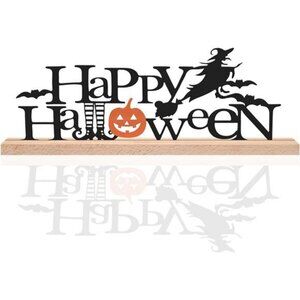 Happy Halloween Sign Rustic Table Decor, Metal & Wooden Desk Halloween Party